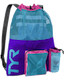 Backpack with colorful design on a plain background